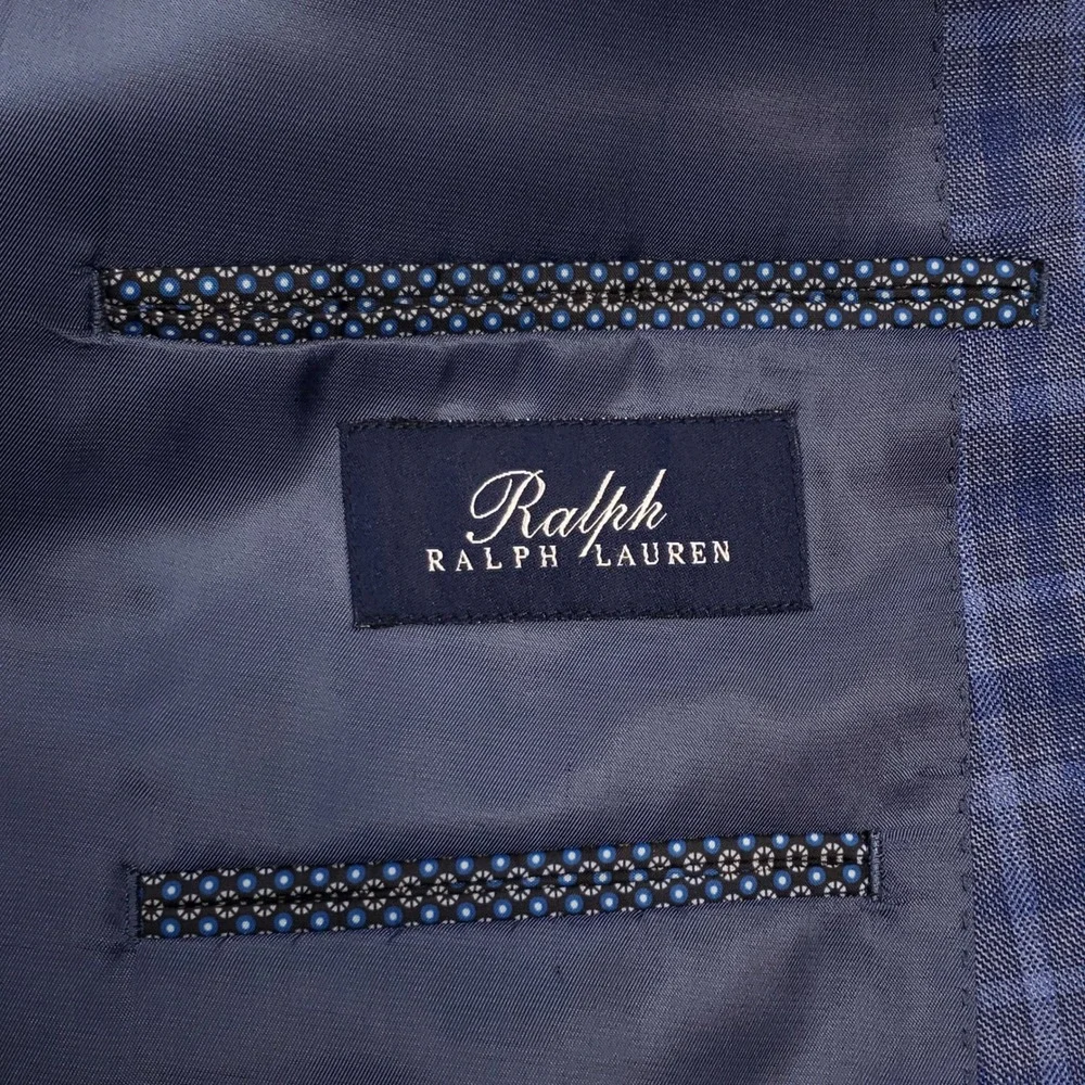Ralph Ralph Lauren Sport Coat Men 52L Blue Plaid Check Wool Blend Stretch Blazer